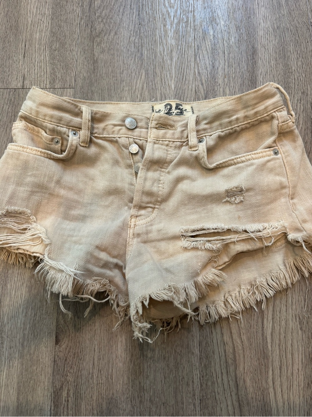 Free People Sandstone Distressed Frayed Hem Denim Shorts